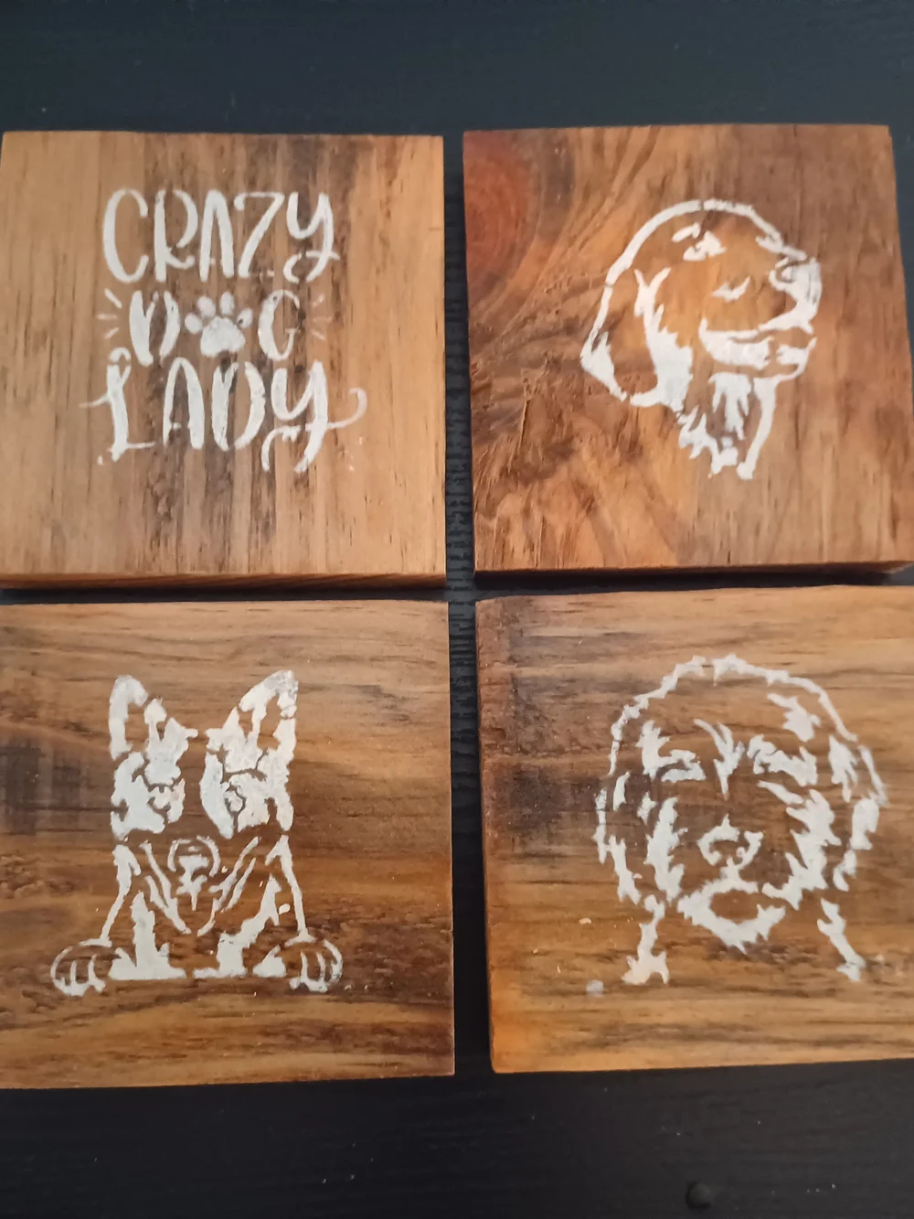 Wooden Dog Coaster Set in Brown - Rustic Pet Accent